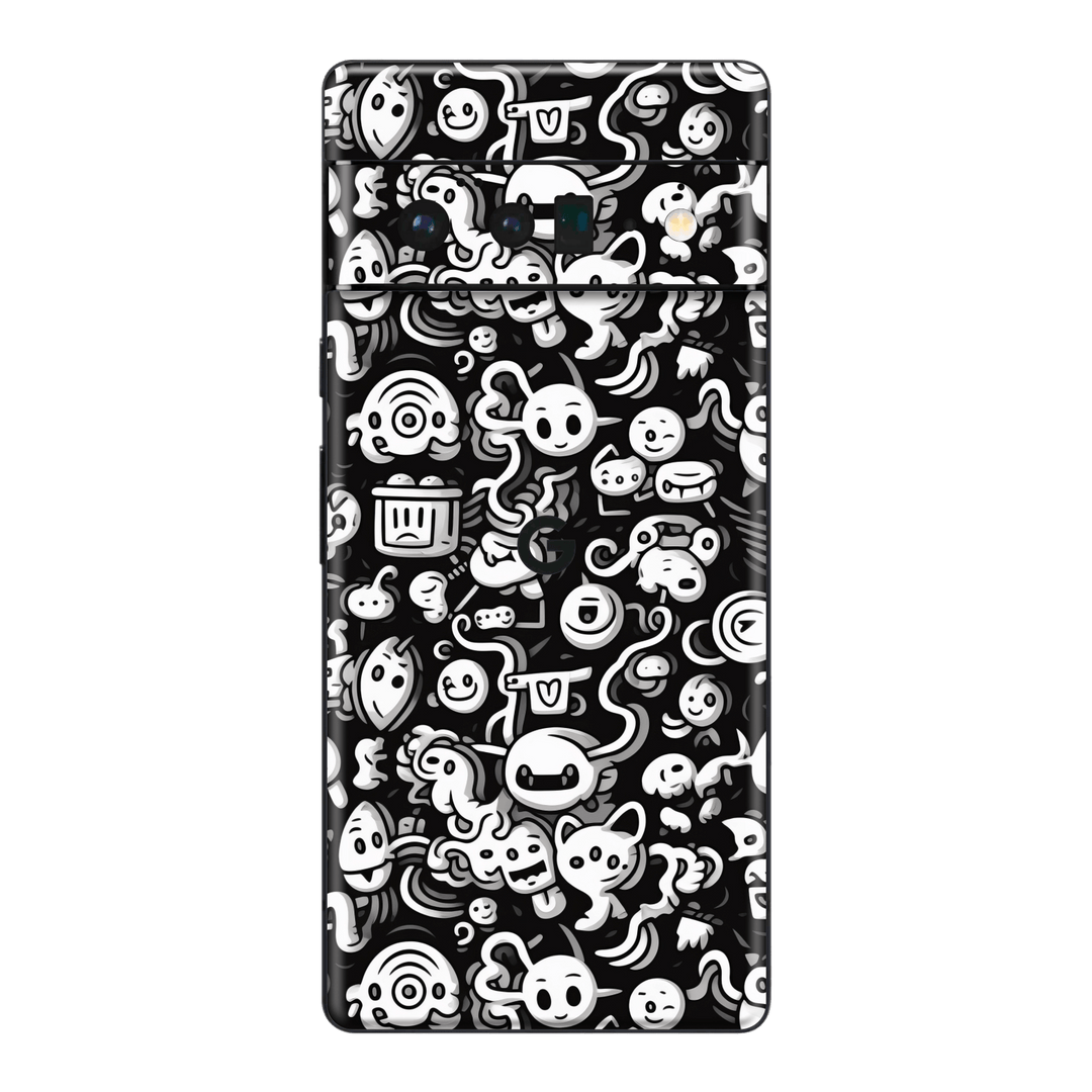 Pixel 6 PRO Print Printed Custom SIGNATURE Pictogram Party Monochrome Black and White Icons Faces Skin Wrap Sticker Decal Cover Protector by QSKINZ | QSKINZ.COM