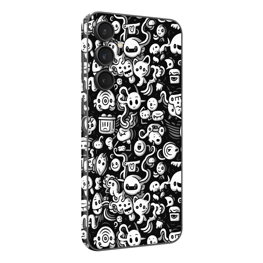 Samsung Galaxy S23 (FE) Print Printed Custom SIGNATURE Pictogram Party Monochrome Black and White Icons Faces Skin Wrap Sticker Decal Cover Protector by QSKINZ | QSKINZ.COM