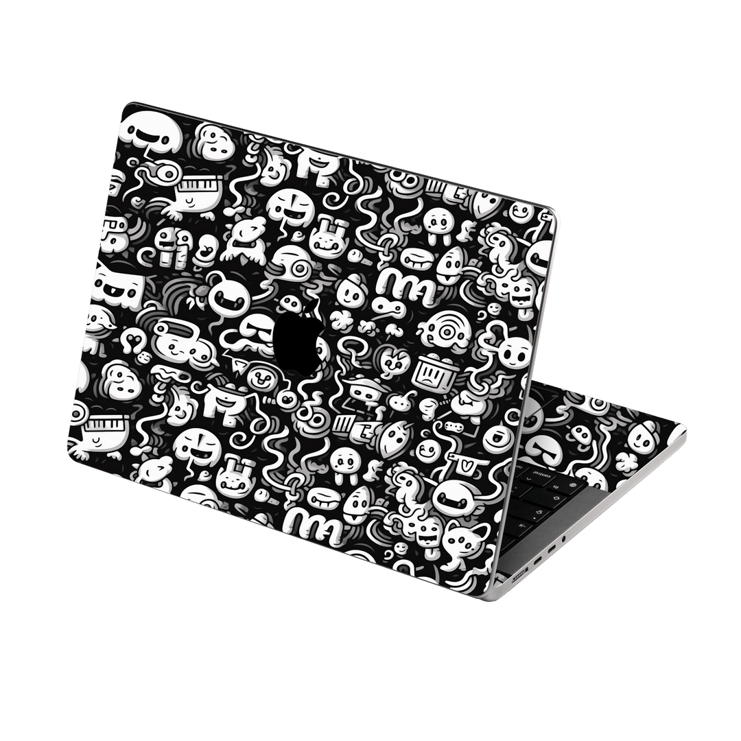MacBook PRO 14" (2021/2023) Print Printed Custom SIGNATURE Pictogram Party Monochrome Black and White Icons Faces Skin Wrap Sticker Decal Cover Protector by QSKINZ | QSKINZ.COM