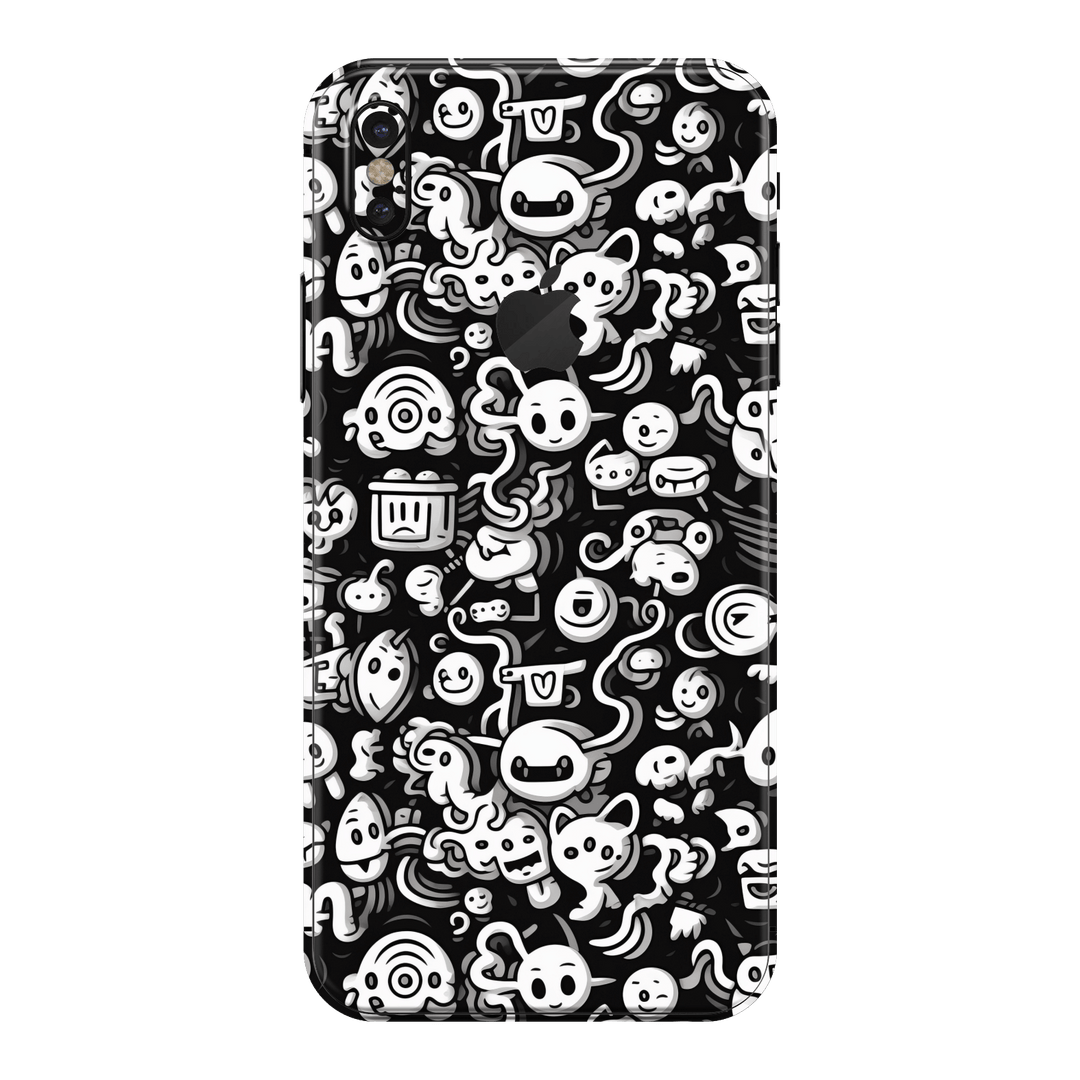 iPhone XS MAX Print Printed Custom SIGNATURE Pictogram Party Monochrome Black and White Icons Faces Skin Wrap Sticker Decal Cover Protector by QSKINZ | QSKINZ.COM