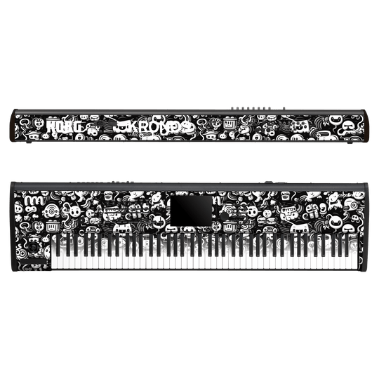 Korg Kronos 2 Music Workstation (88 keys) Print Printed Custom SIGNATURE Pictogram Party Monochrome Black and White Icons Faces Skin Wrap Sticker Decal Cover Protector by Keyskinz & Jordan Rudess | QSKINZ.COM
 