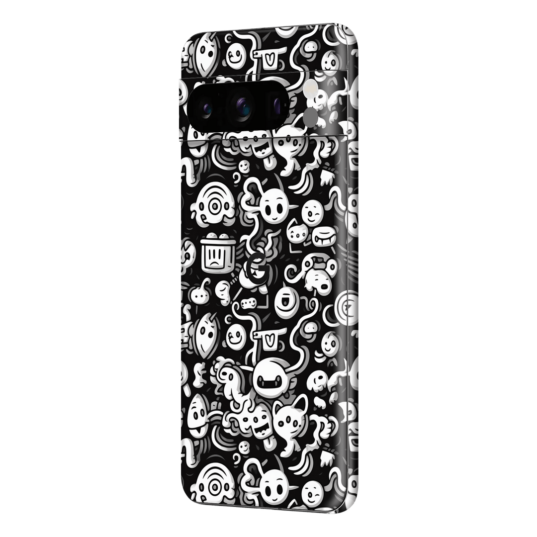 Pixel 8 PRO Print Printed Custom SIGNATURE Pictogram Party Monochrome Black and White Icons Faces Skin Wrap Sticker Decal Cover Protector by QSKINZ | QSKINZ.COM