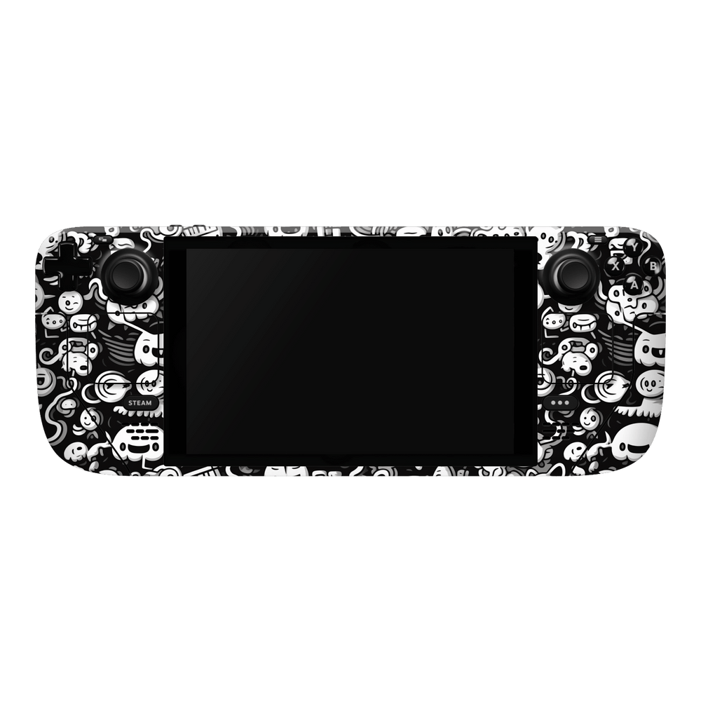 Steam Deck OLED Print Printed Custom SIGNATURE Pictogram Party Monochrome Black and White Icons Faces Skin Wrap Sticker Decal Cover Protector by QSKINZ | QSKINZ.COM