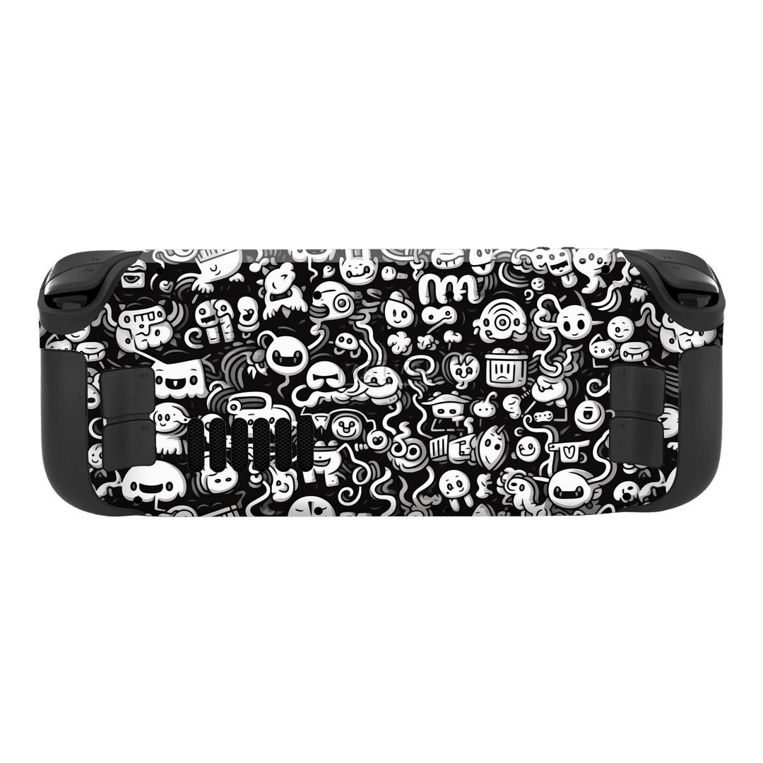 Steam Deck OLED Print Printed Custom SIGNATURE Pictogram Party Monochrome Black and White Icons Faces Skin Wrap Sticker Decal Cover Protector by QSKINZ | QSKINZ.COM
