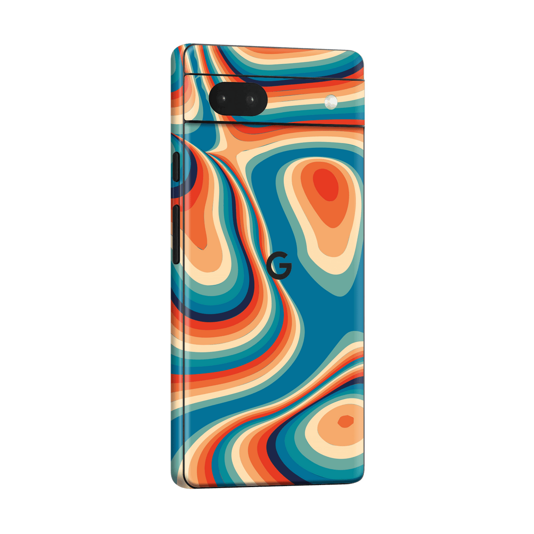 Pixel 6a Print Printed Custom SIGNATURE Swirltro Swirl Retro 70s 80s Warm Colours Skin Wrap Sticker Decal Cover Protector by QSKINZ | QSKINZ.COM