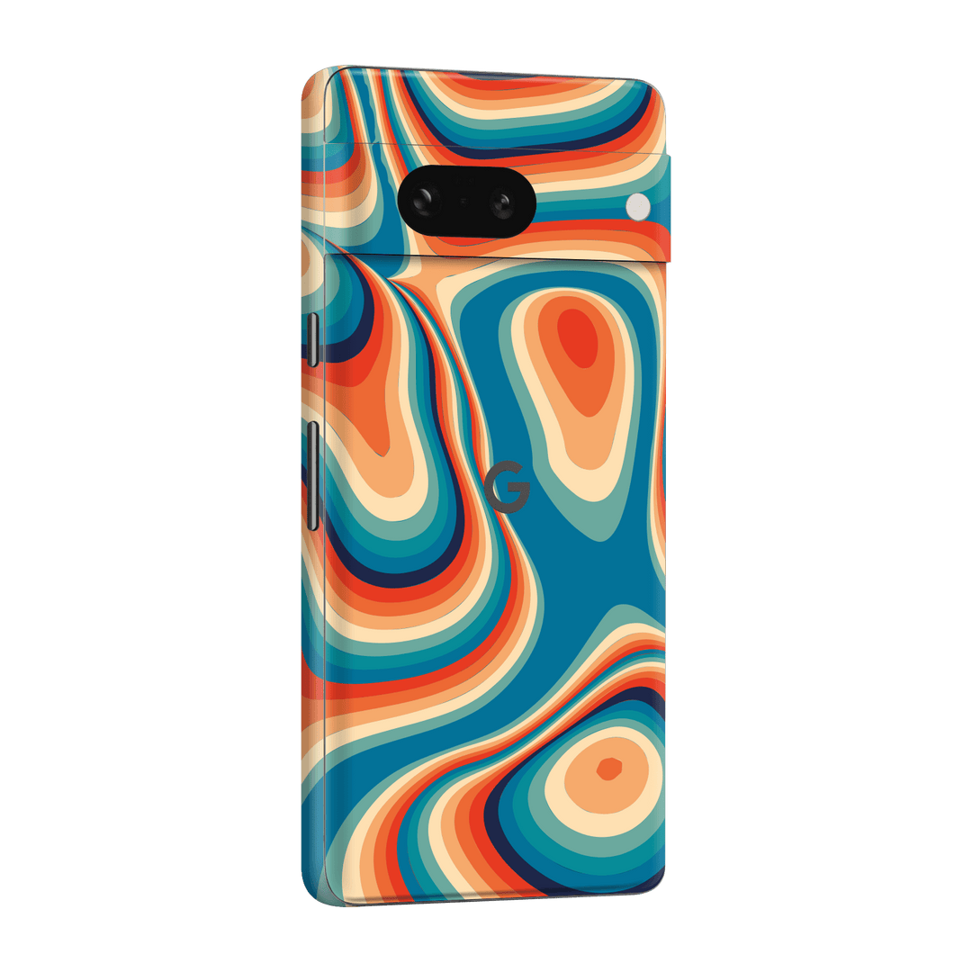 Pixel 7a Print Printed Custom SIGNATURE Swirltro Swirl Retro 70s 80s Warm Colours Skin Wrap Sticker Decal Cover Protector by QSKINZ | QSKINZ.COM