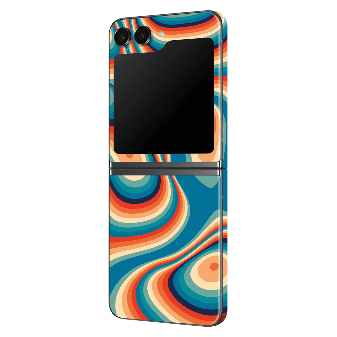 Samsung Galaxy Z Flip 5 Print Printed Custom SIGNATURE Swirltro Swirl Retro 70s 80s Warm Colours Skin Wrap Sticker Decal Cover Protector by QSKINZ | QSKINZ.COM