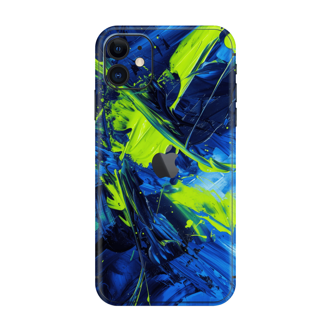 iPhone 11 Print Printed Custom SIGNATURE Glowquatic Neon Yellow Green Blue Skin Wrap Sticker Decal Cover Protector by QSKINZ | QSKINZ.COM