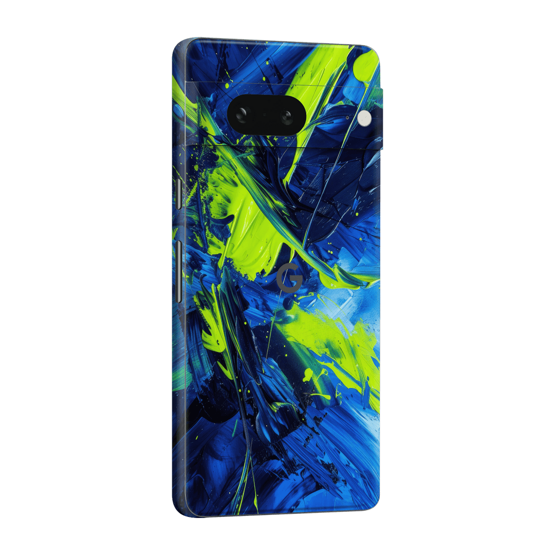 Pixel 7 Print Printed Custom SIGNATURE Glowquatic Neon Yellow Green Blue Skin Wrap Sticker Decal Cover Protector by QSKINZ | QSKINZ.COM