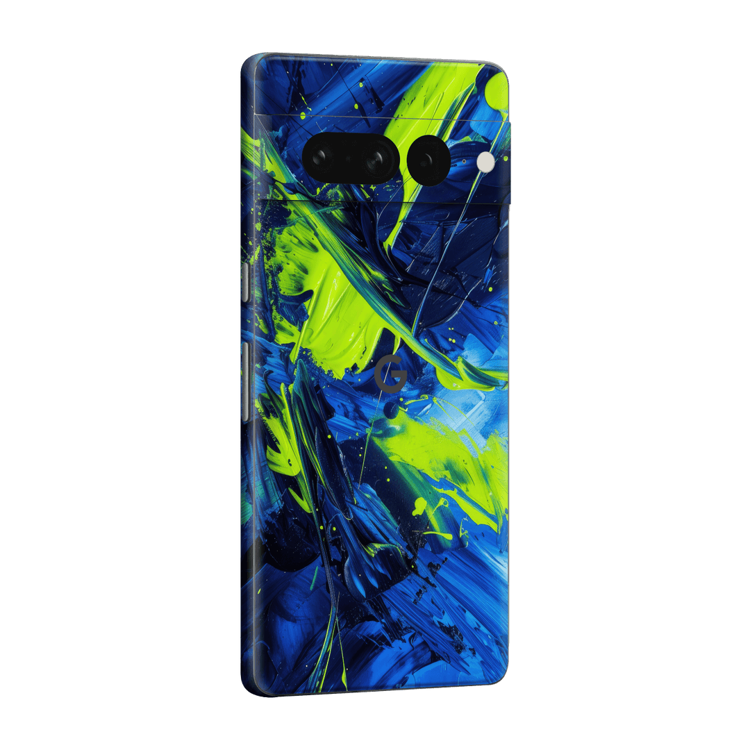 Pixel 7 PRO Print Printed Custom SIGNATURE Glowquatic Neon Yellow Green Blue Skin Wrap Sticker Decal Cover Protector by QSKINZ | QSKINZ.COM