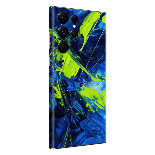 Samsung Galaxy S22 ULTRA Print Printed Custom SIGNATURE Glowquatic Neon Yellow Green Blue Skin Wrap Sticker Decal Cover Protector by QSKINZ | QSKINZ.COM