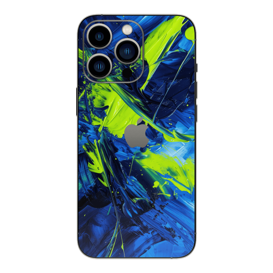 iPhone 15 PRO Print Printed Custom SIGNATURE Glowquatic Neon Yellow Green Blue Skin Wrap Sticker Decal Cover Protector by QSKINZ | QSKINZ.COM