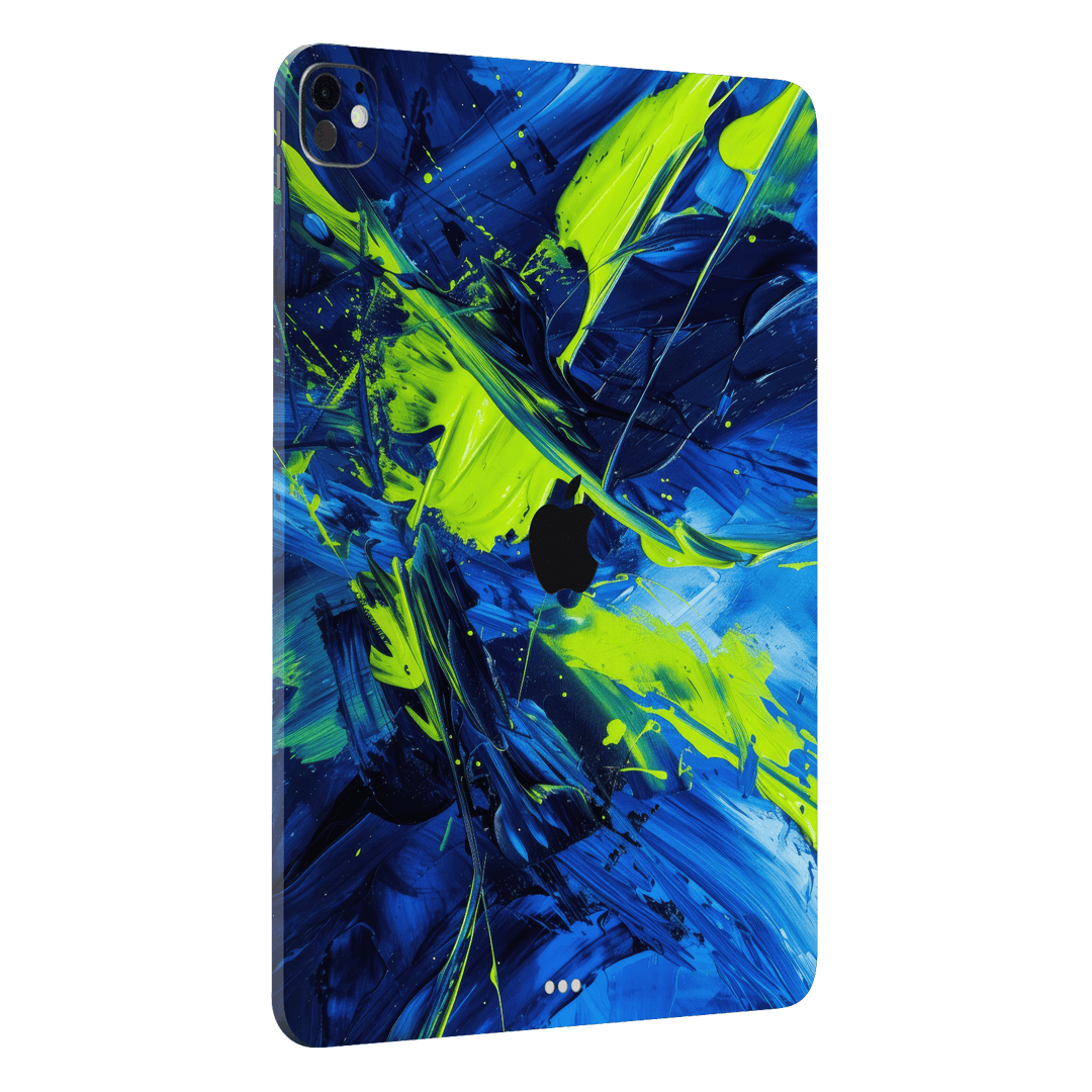 iPad Pro 11” (M4) Print Printed Custom SIGNATURE Glowquatic Neon Yellow Green Blue Skin Wrap Sticker Decal Cover Protector by QSKINZ | QSKINZ.COM