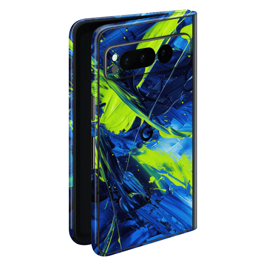 Pixel FOLD Print Printed Custom SIGNATURE Glowquatic Neon Yellow Green Blue Skin Wrap Sticker Decal Cover Protector by QSKINZ | QSKINZ.COM