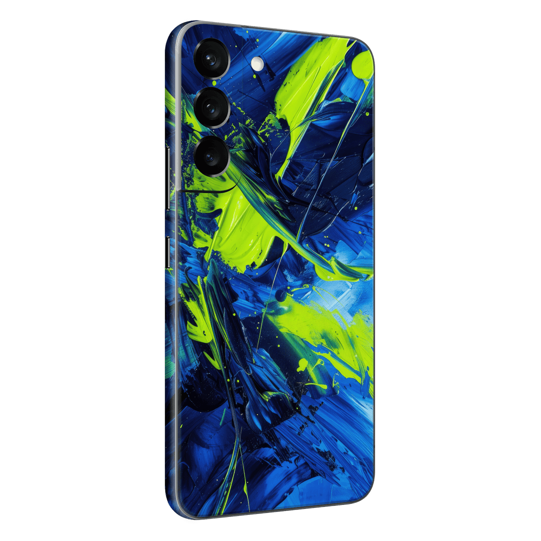 Samsung Galaxy S22+ PLUS Print Printed Custom SIGNATURE Glowquatic Neon Yellow Green Blue Skin Wrap Sticker Decal Cover Protector by QSKINZ | QSKINZ.COM