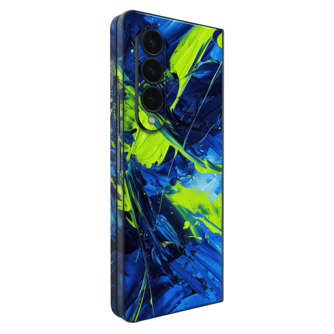 Samsung Galaxy Z Fold 4 Print Printed Custom SIGNATURE Glowquatic Neon Yellow Green Blue Skin Wrap Sticker Decal Cover Protector by QSKINZ | QSKINZ.COM