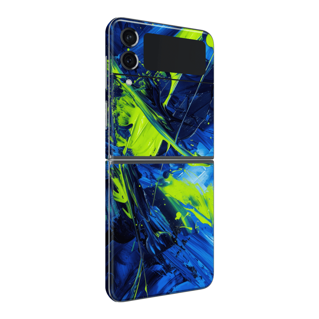 Samsung Galaxy Z Flip 4 Print Printed Custom SIGNATURE Glowquatic Neon Yellow Green Blue Skin Wrap Sticker Decal Cover Protector by QSKINZ | QSKINZ.COM