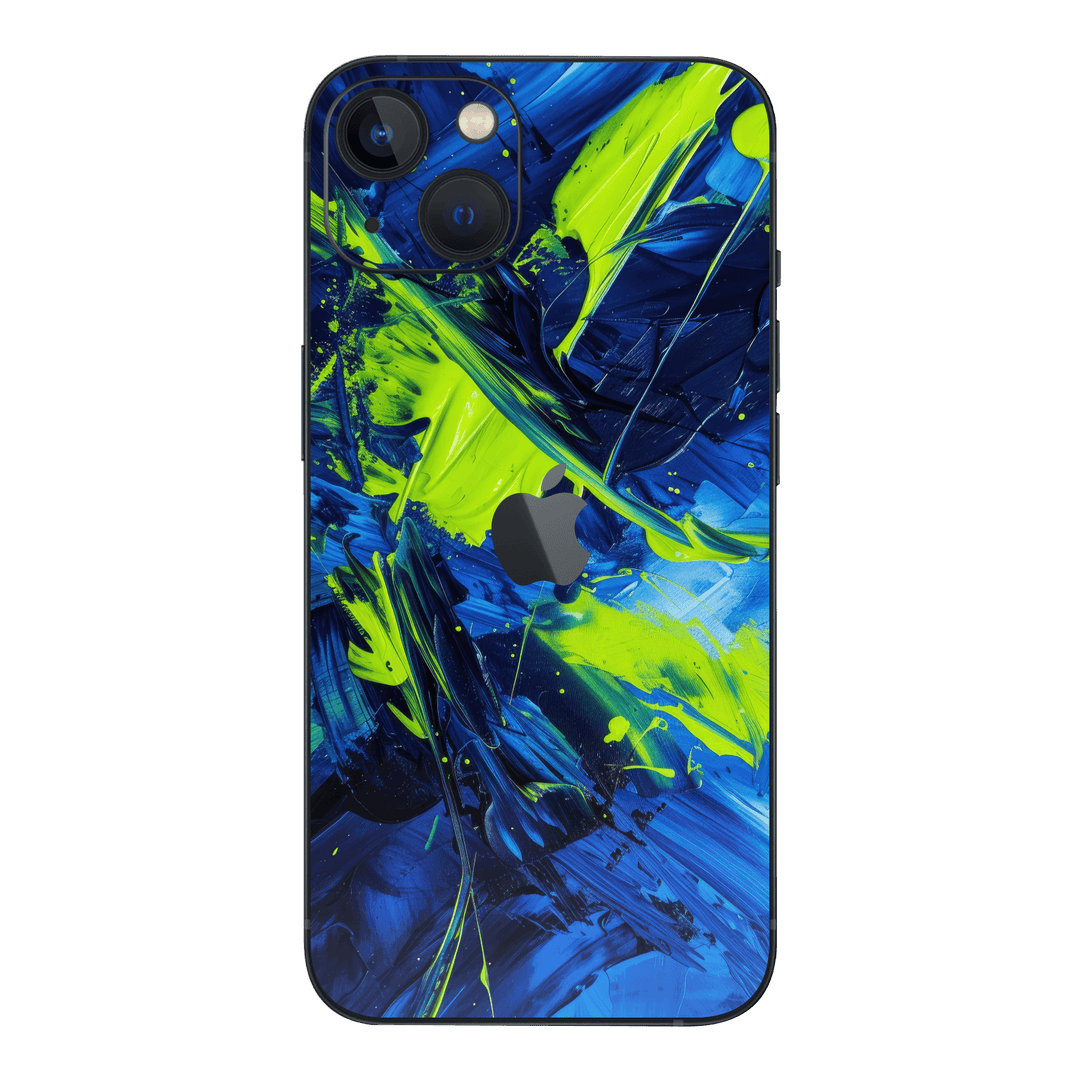 iPhone 13 mini Print Printed Custom SIGNATURE Glowquatic Neon Yellow Green Blue Skin Wrap Sticker Decal Cover Protector by QSKINZ | QSKINZ.COM