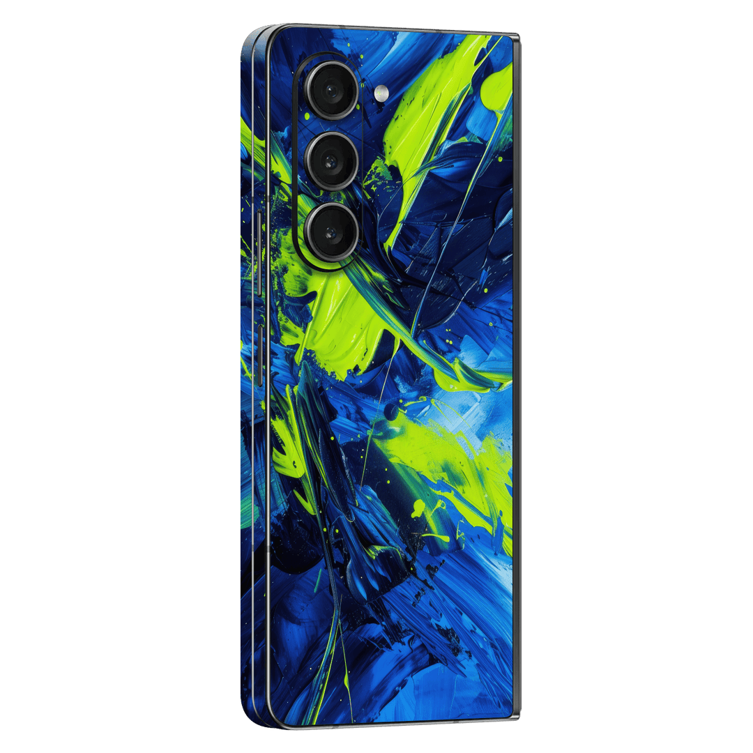 Samsung Galaxy Z FOLD 5 Print Printed Custom SIGNATURE Glowquatic Neon Yellow Green Blue Skin Wrap Sticker Decal Cover Protector by QSKINZ | QSKINZ.COM
