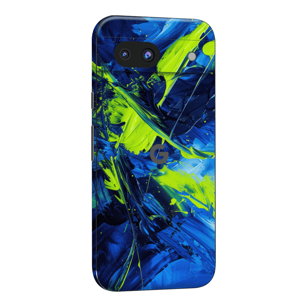 Google Pixel 8a Print Printed Custom SIGNATURE Glowquatic Neon Yellow Green Blue Skin Wrap Sticker Decal Cover Protector by QSKINZ | QSKINZ.COM