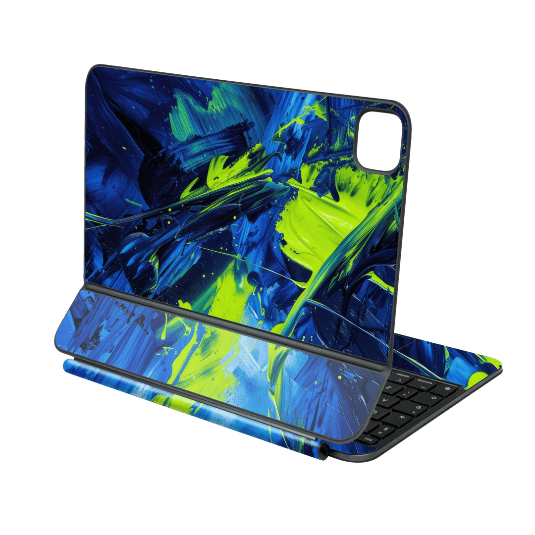Magic Keyboard for iPad PRO 11” (M4, 2024) Print Printed Custom SIGNATURE Glowquatic Neon Yellow Green Blue Skin Wrap Sticker Decal Cover Protector by QSKINZ | QSKINZ.COM
