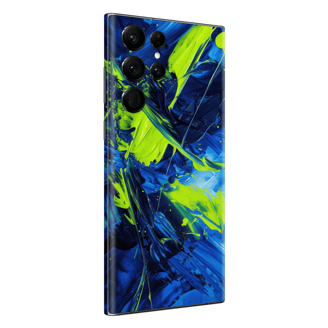 Samsung Galaxy S23 ULTRA Print Printed Custom SIGNATURE Glowquatic Neon Yellow Green Blue Skin Wrap Sticker Decal Cover Protector by QSKINZ | QSKINZ.COM