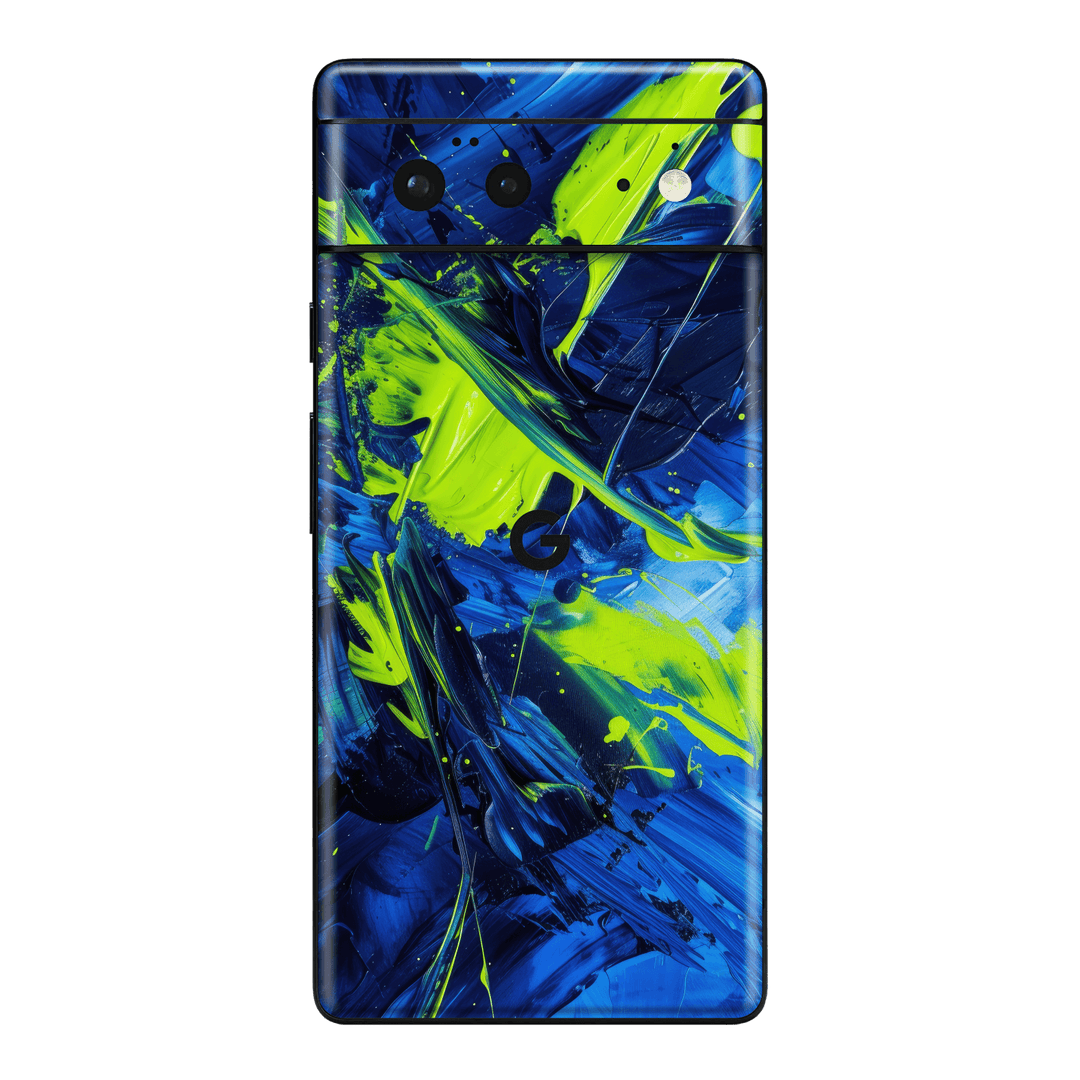 Pixel 6 Print Printed Custom SIGNATURE Glowquatic Neon Yellow Green Blue Skin Wrap Sticker Decal Cover Protector by QSKINZ | QSKINZ.COM