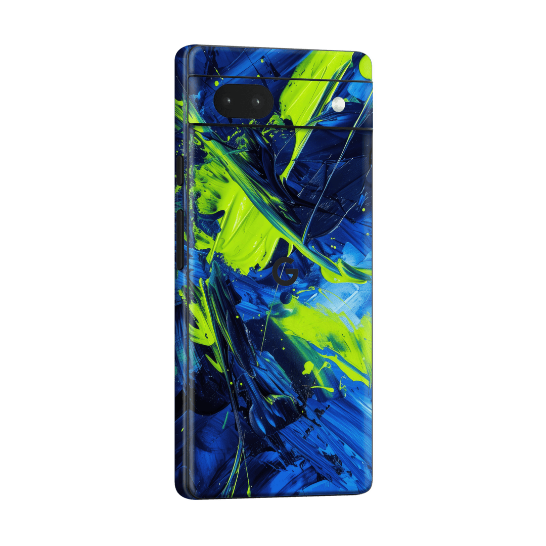 Pixel 6a Print Printed Custom SIGNATURE Glowquatic Neon Yellow Green Blue Skin Wrap Sticker Decal Cover Protector by QSKINZ | QSKINZ.COM