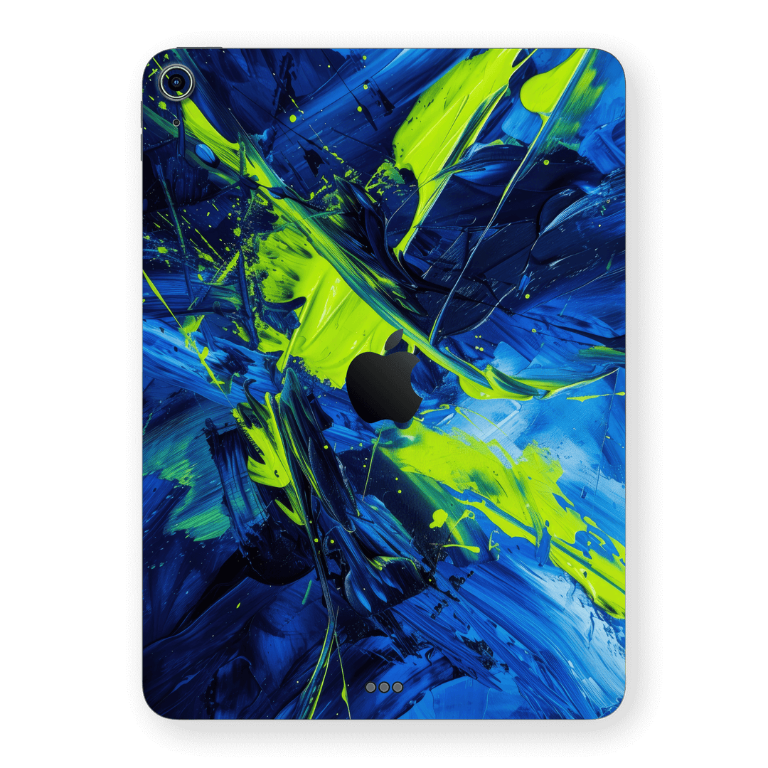 iPad Air 11” (M2) Print Printed Custom SIGNATURE Glowquatic Neon Yellow Green Blue Skin Wrap Sticker Decal Cover Protector by QSKINZ | QSKINZ.COM