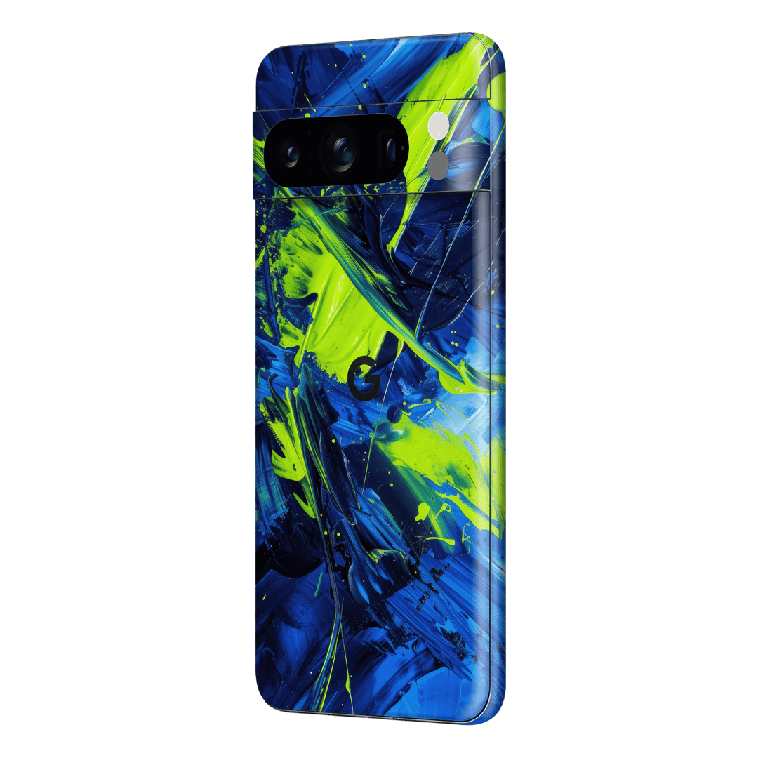 Pixel 8 PRO Print Printed Custom SIGNATURE Glowquatic Neon Yellow Green Blue Skin Wrap Sticker Decal Cover Protector by QSKINZ | QSKINZ.COM