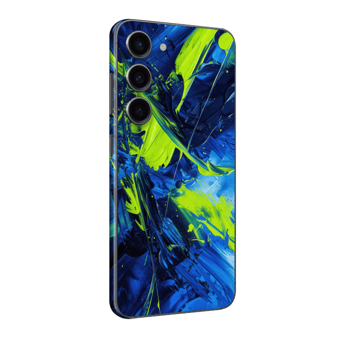 Samsung Galaxy S23+ PLUS Print Printed Custom SIGNATURE Glowquatic Neon Yellow Green Blue Skin Wrap Sticker Decal Cover Protector by QSKINZ | QSKINZ.COM