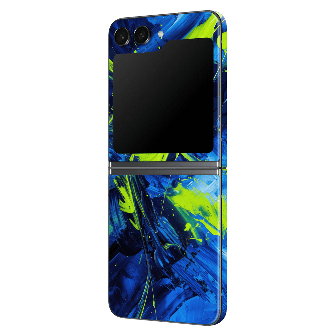 Samsung Galaxy Z Flip 5 Print Printed Custom SIGNATURE Glowquatic Neon Yellow Green Blue Skin Wrap Sticker Decal Cover Protector by QSKINZ | QSKINZ.COM