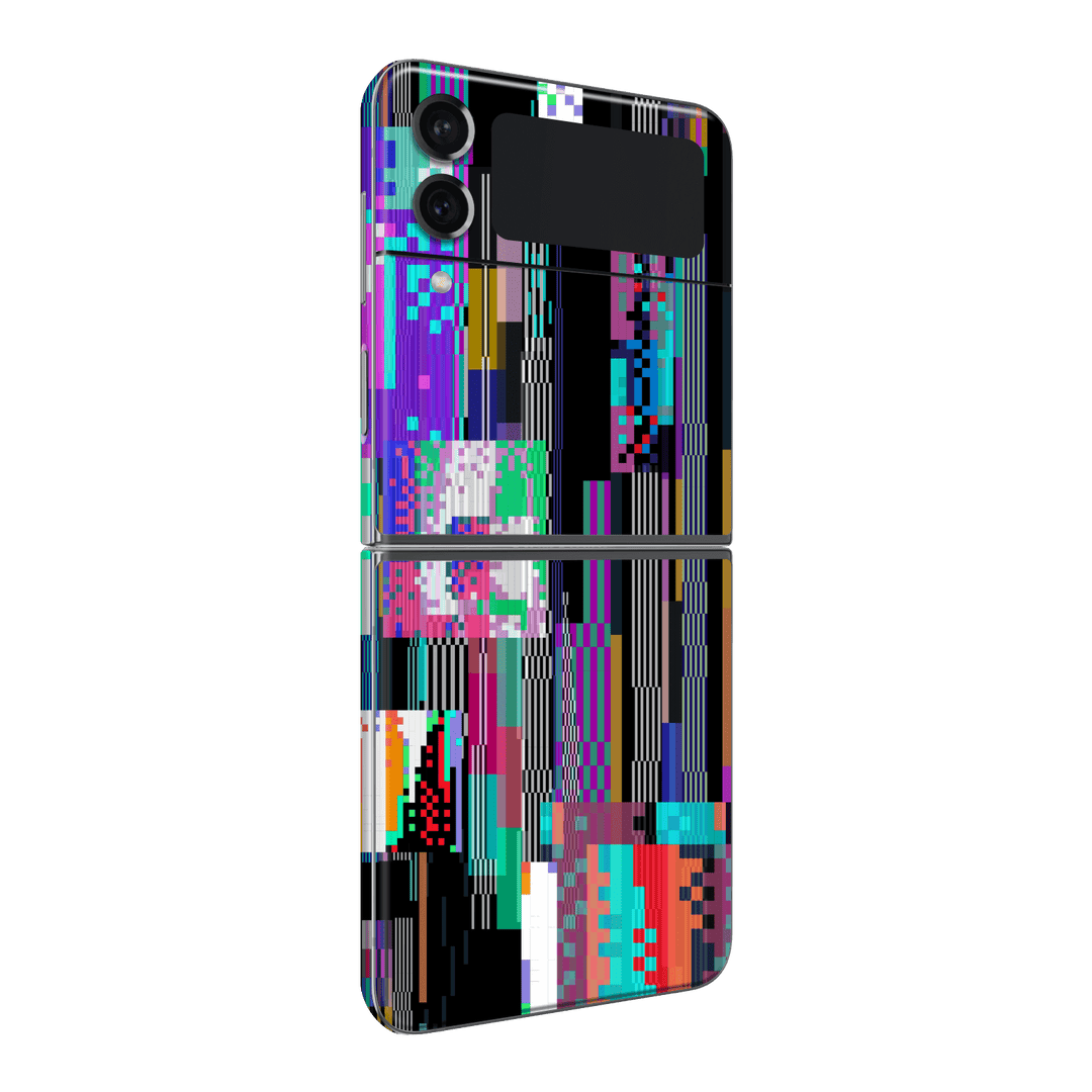 Samsung Galaxy Z Flip 4 Print Printed Custom SIGNATURE Glitchscape Glitch No Signal Colours Skin Wrap Sticker Decal Cover Protector by QSKINZ | QSKINZ.COM