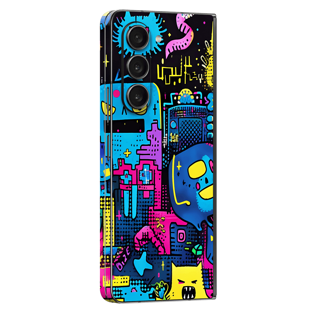 Samsung Galaxy Z FOLD 5 Print Printed Custom SIGNATURE Arcade Rave Gaming Gamer Pixel Skin Wrap Sticker Decal Cover Protector by QSKINZ | QSKINZ.COM