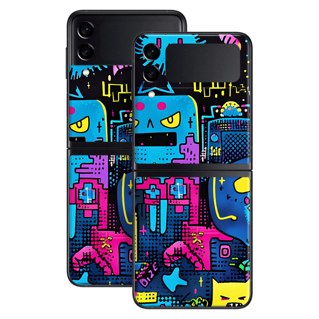 Samsung Galaxy Z Flip 3 Print Printed Custom SIGNATURE Arcade Rave Gaming Gamer Pixel Skin Wrap Sticker Decal Cover Protector by QSKINZ | QSKINZ.COM
