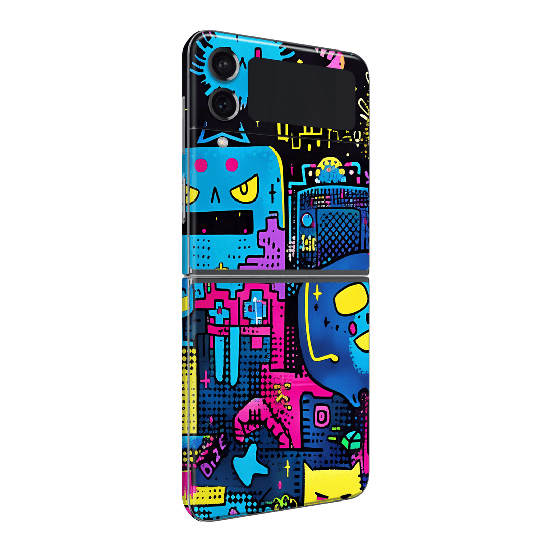 Samsung Galaxy Z Flip 4 Print Printed Custom SIGNATURE Arcade Rave Gaming Gamer Pixel Skin Wrap Sticker Decal Cover Protector by QSKINZ | QSKINZ.COM