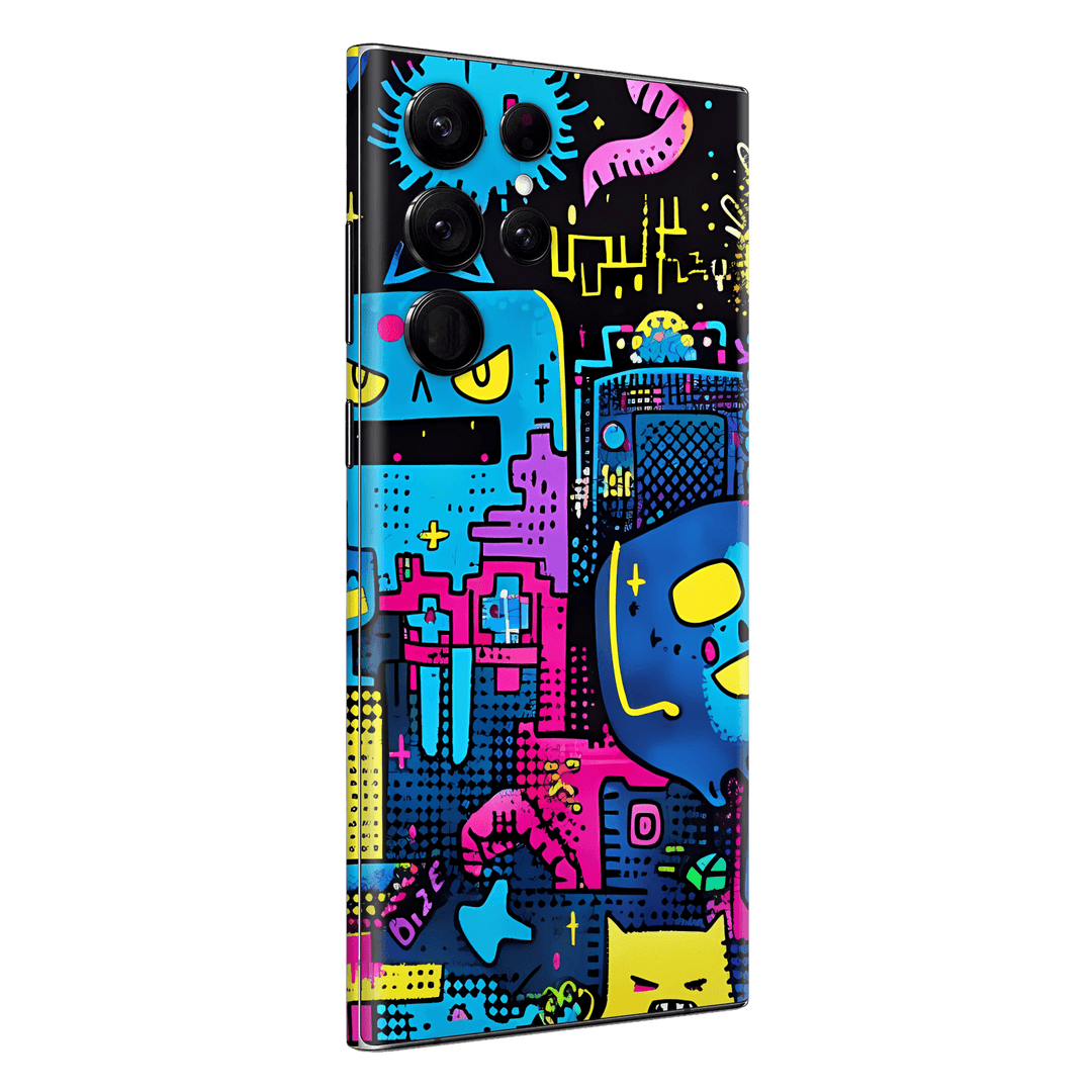 Samsung Galaxy S23 ULTRA Print Printed Custom SIGNATURE Arcade Rave Gaming Gamer Pixel Skin Wrap Sticker Decal Cover Protector by QSKINZ | QSKINZ.COM