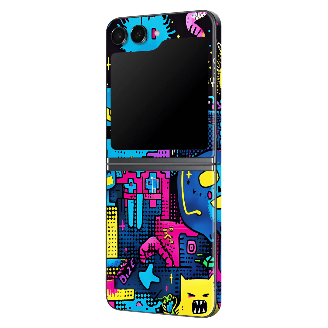 Samsung Galaxy Z Flip 5 Print Printed Custom SIGNATURE Arcade Rave Gaming Gamer Pixel Skin Wrap Sticker Decal Cover Protector by QSKINZ | QSKINZ.COM