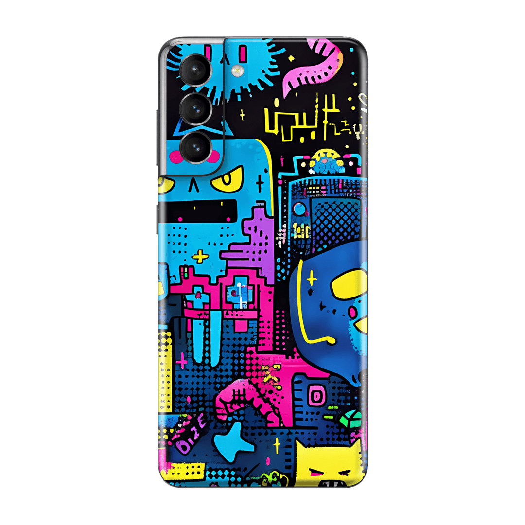 Samsung Galaxy S21 Print Printed Custom SIGNATURE Arcade Rave Gaming Gamer Pixel Skin Wrap Sticker Decal Cover Protector by QSKINZ | QSKINZ.COM