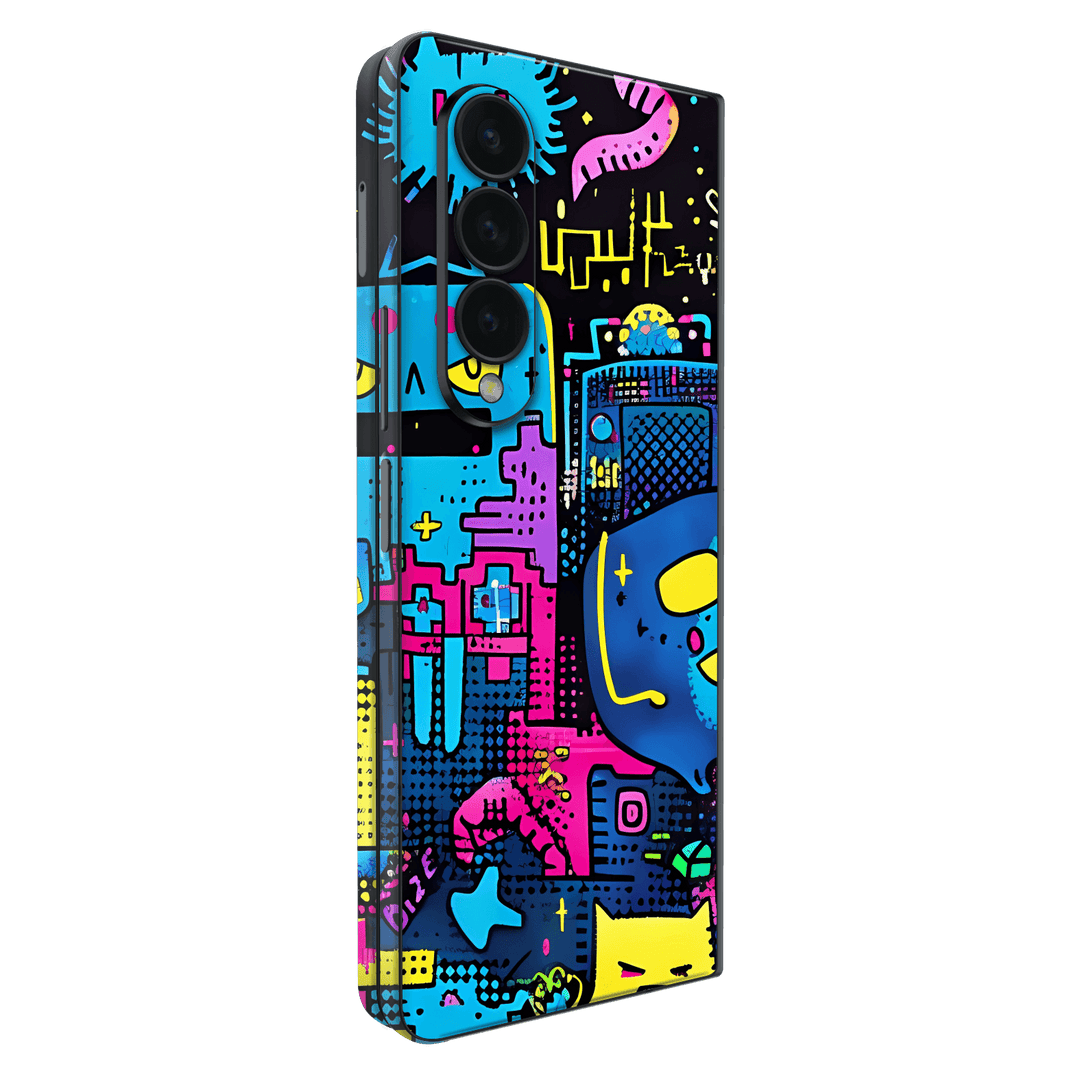Samsung Galaxy Z Fold 4 Print Printed Custom SIGNATURE Arcade Rave Gaming Gamer Pixel Skin Wrap Sticker Decal Cover Protector by QSKINZ | QSKINZ.COM