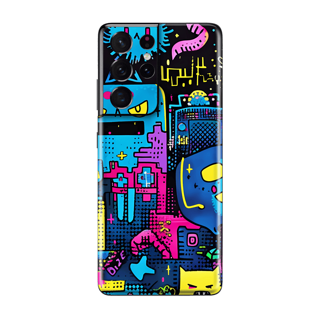 Samsung Galaxy S21 ULTRA Print Printed Custom SIGNATURE Arcade Rave Gaming Gamer Pixel Skin Wrap Sticker Decal Cover Protector by QSKINZ | QSKINZ.COM
