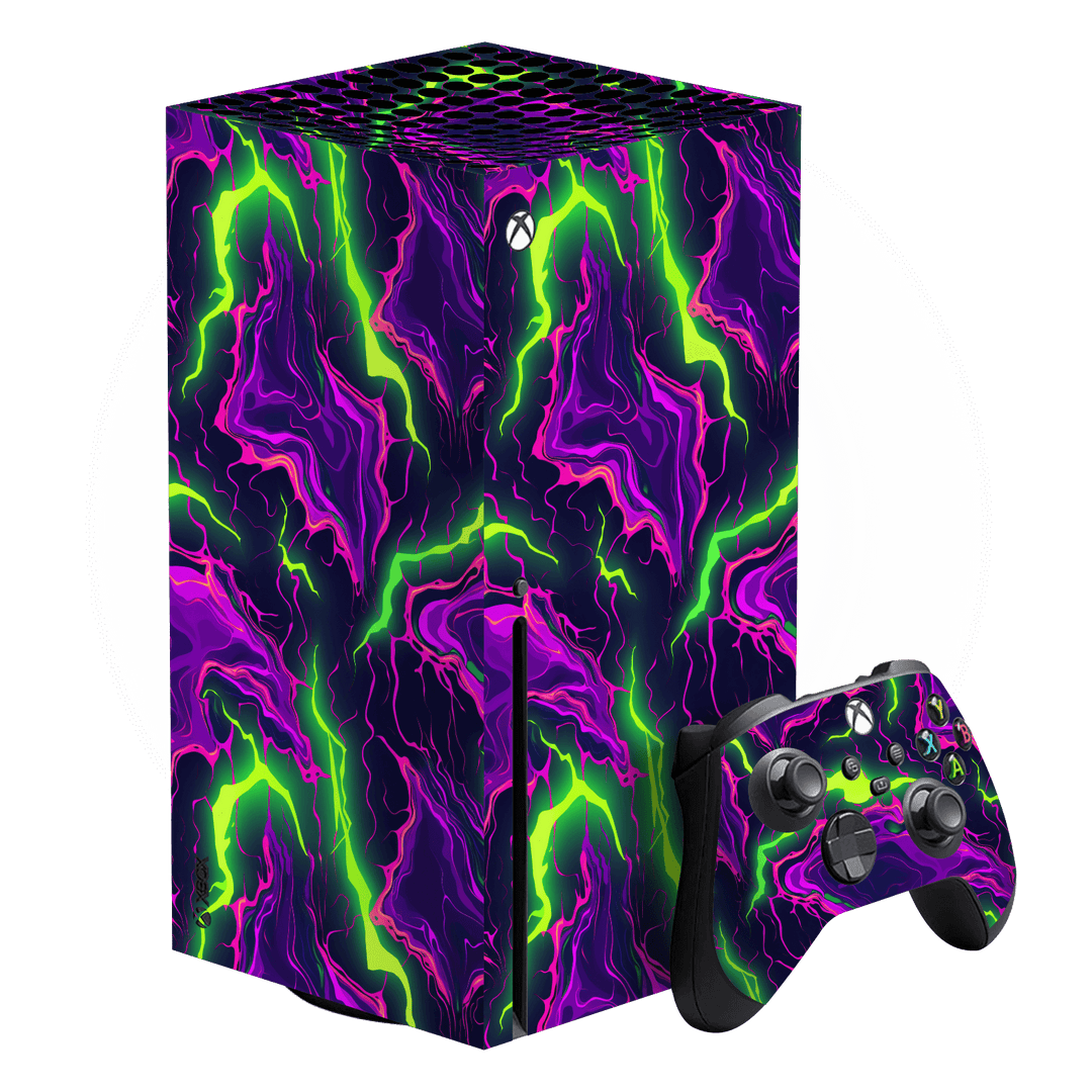 XBOX Series X Print Printed Custom SIGNATURE Twisterra Twist Neon Purple Yellow Green Anime Skin Wrap Sticker Decal Cover Protector by QSKINZ | QSKINZ.COM