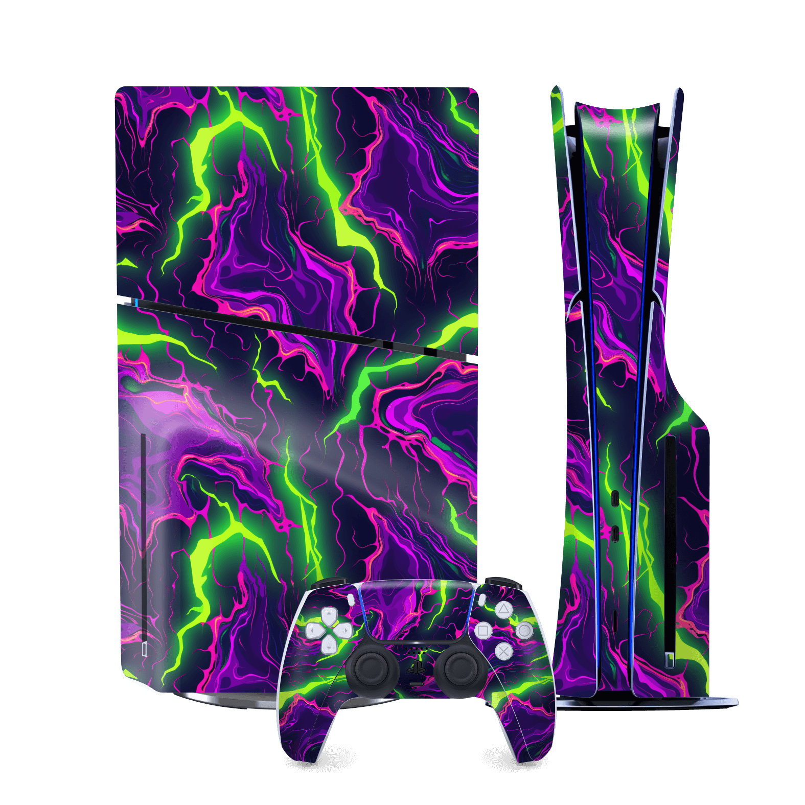 PS5 SLIM DISC EDITION (PlayStation 5 SLIM) Print Printed Custom SIGNATURE Twisterra Twist Neon Purple Yellow Green Anime Skin Wrap Sticker Decal Cover Protector by QSKINZ | QSKINZ.COM