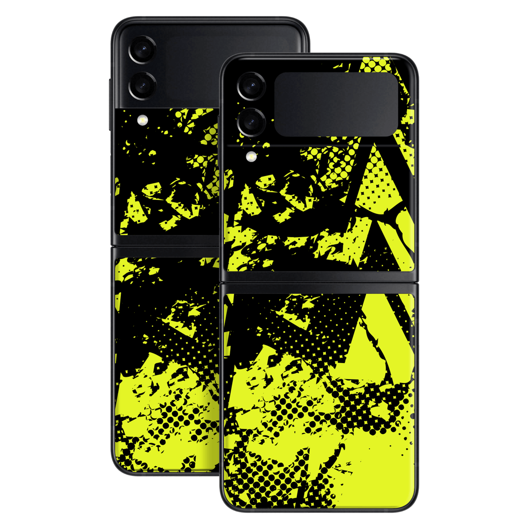 Samsung Galaxy Z Flip 3 Print Printed Custom SIGNATURE Grunge Yellow Green Trace Skin Wrap Sticker Decal Cover Protector by QSKINZ | QSKINZ.COM