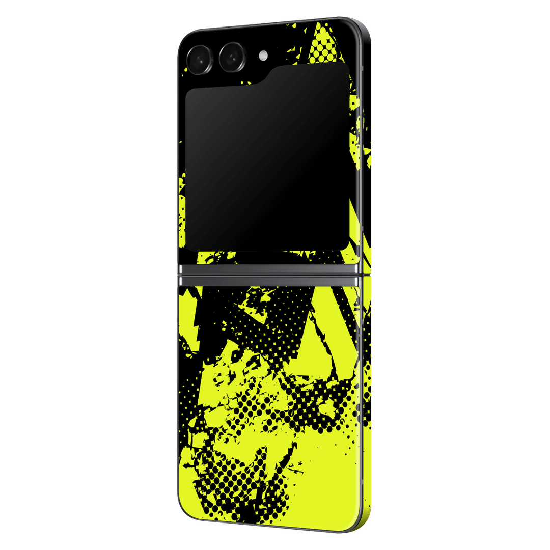 Samsung Galaxy Z Flip 5 Print Printed Custom SIGNATURE Grunge Yellow Green Trace Skin Wrap Sticker Decal Cover Protector by QSKINZ | QSKINZ.COM