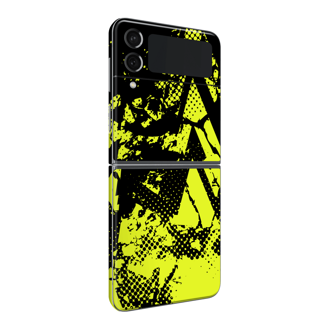 Samsung Galaxy Z Flip 4 Print Printed Custom SIGNATURE Grunge Yellow Green Trace Skin Wrap Sticker Decal Cover Protector by QSKINZ | QSKINZ.COM