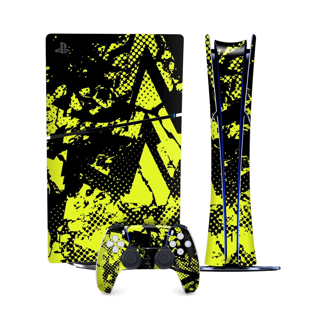 PS5 SLIM DIGITAL EDITION (PlayStation 5 SLIM) Print Printed Custom SIGNATURE Grunge Yellow Green Trace Skin Wrap Sticker Decal Cover Protector by QSKINZ | QSKINZ.COM