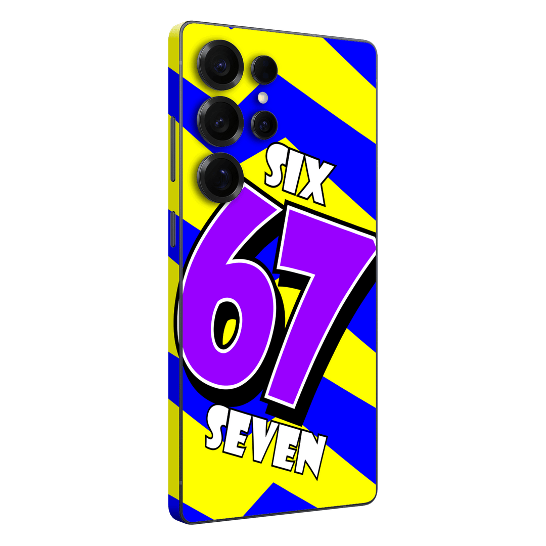 Galaxy S25 ULTRA Printed Custom SIGNATURE “6-7 Flash” Bold Blue & Yellow Pop Art Typography Skin Wrap Sticker Decal Cover Protector by QSKINZ | QSKINZ.COM