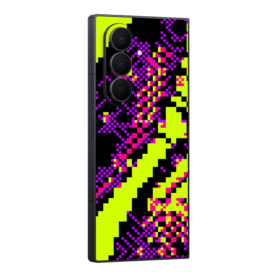 Galaxy Z FOLD 7 Custom Printed SIGNATURE “Neonix” Purple Green Pixelated Skin Wrap Sticker Decal Cover Protector by QSKINZ | QSKINZ.COM