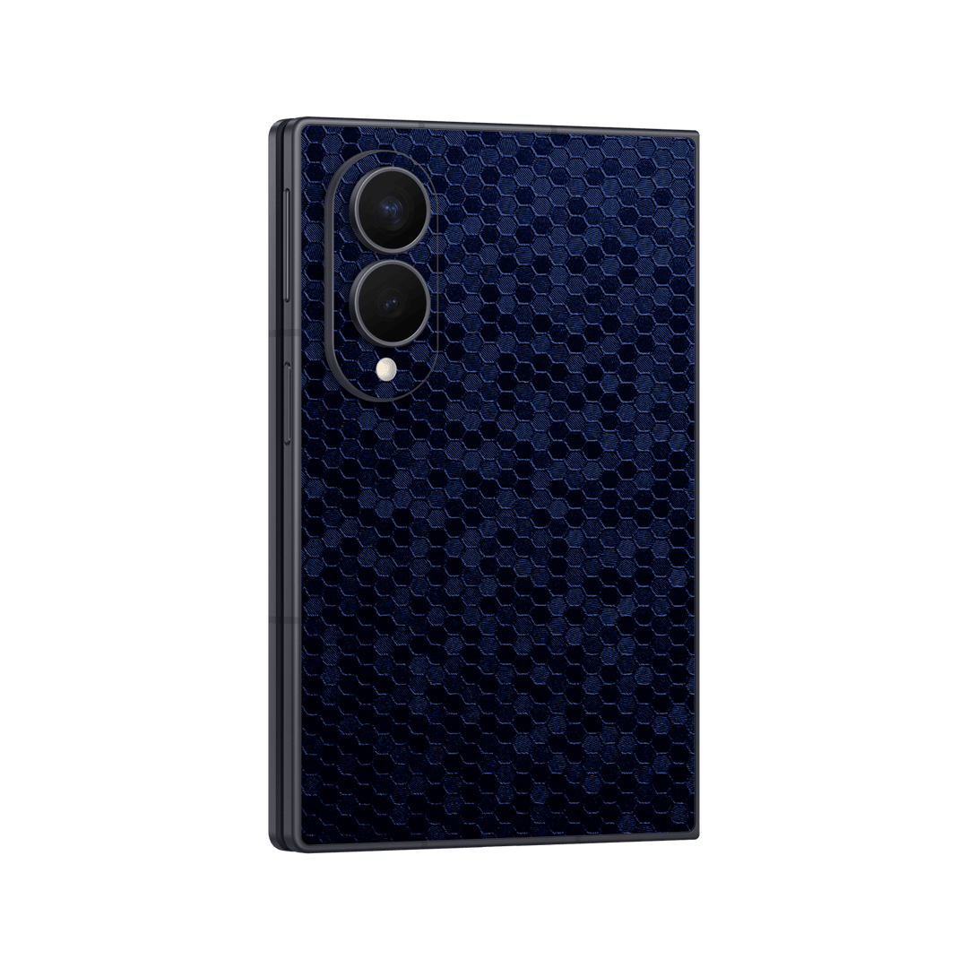 Galaxy Z FOLD 8 Luxuria Navy Blue Honeycomb 3D Textured Skin Wrap Sticker Decal Cover Protector by QSKINZ | qskinz.com